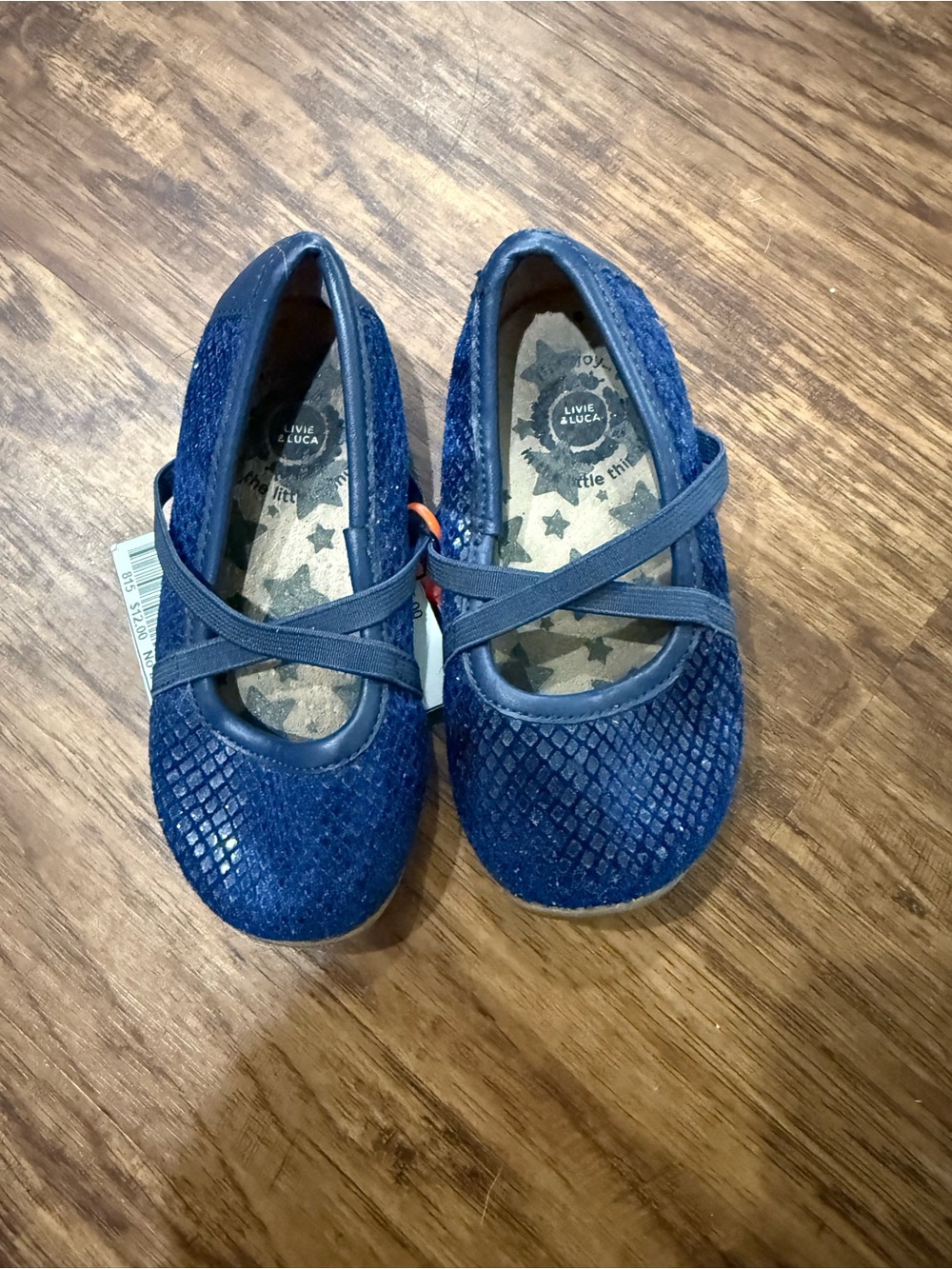 Livie & Luca Girls' Navy Crisscross Mary Jane Flats